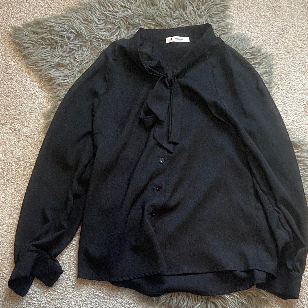 Chic Black Tie-Neck Blouse